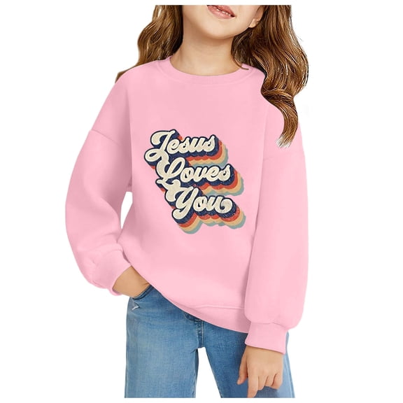 Retro Graphic Print Kids Sweatshirt | Warm Christmas Crewneck Pullover | Boys Girls Letter Design Top | Casual Holiday Winter Wear | Soft Lined(Pink,5-6Years)