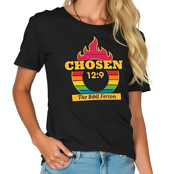 Retro Graphic Tee - 'CHOSEN' 12:9 Design with Flame - Cotton Short Sleeve Crew Neck T-Shirt