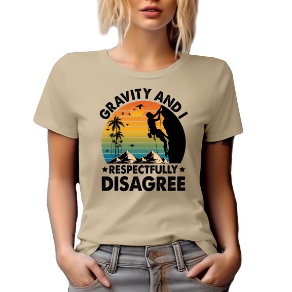 Retro Gravity and I, Respectfully Disagree. Mountain Climber or Rock Climbing Quote, Tan T-Shirt, 2XL