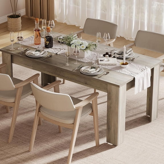 Retro Gray 63" Farmhouse Dining Table for 4-6, Rectangular Wood Kitchen Table with Triangle Legs & Support