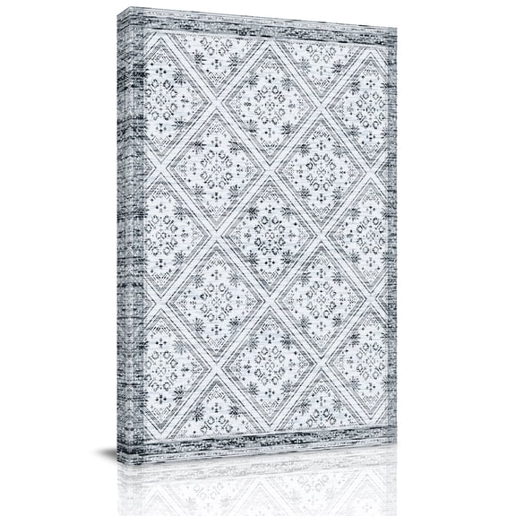 Retro Gray Geometric Canvas Wall Art for Living Room, Abstract Old Flower Pattern Stained Poster Print Painting for Bedroom Office Home Decoration Wall Pictures Prepare To Hang 16"x24"