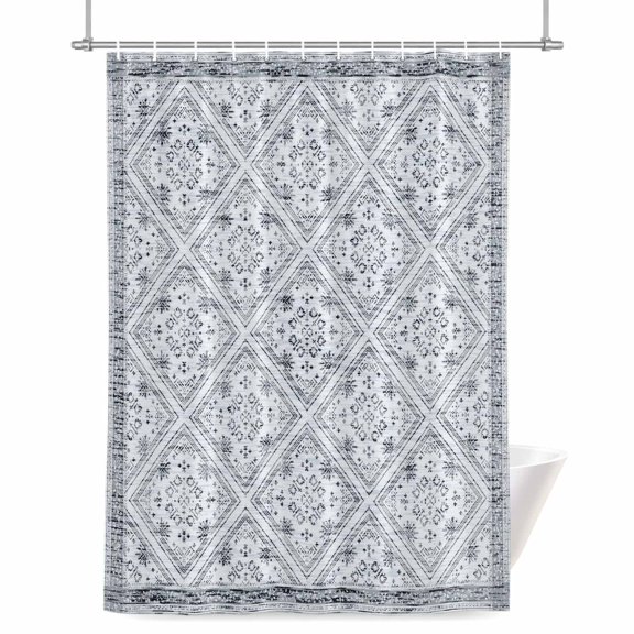 Retro Gray Geometric Shower Curtains for Bathroom, Abstract Old Flower Pattern Stained Waterproof Fabric Shower Curtain for Bathroom Bathtub Decoration, Machine Washable 36"x72"