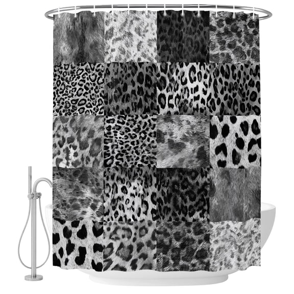 Retro Gray Leopard Skin Collage Fabric Shower Curtain Modern Abstract Animal Texture Washable Shower Curtains for Bathroom, Waterproof Bath Curtain with Hooks Home Decor 36x72in