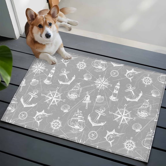 Retro Gray Map Washable Area Rug 2x3 Abstract Sailing Boat White Line Low-Profile Area Rugs with Non Slip Backing Indoor Floor Carpet for Entrance Living Room Bedroom Home Office