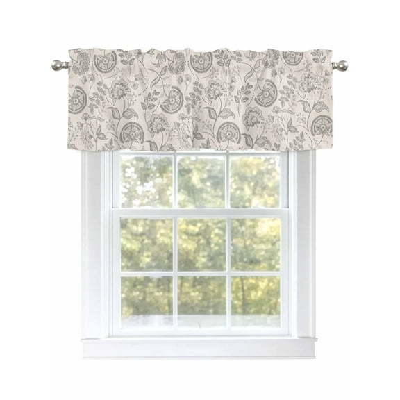 Retro Gray Pastoral Flowers Valances for Windows, Rod Pocket Kitchen Valance Curtains - Soft & Washable Small Window Treatment for Living Room,&nbsp;Bathroom, Spring Floral , 42x12 Inch, 1 Panel
