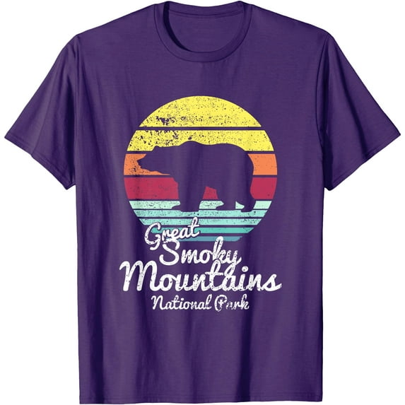 Retro Great Smoky Mountains National Park Bear Unisex T-Shirt for Men Women Kids Toddler,Purple Color,Size YL