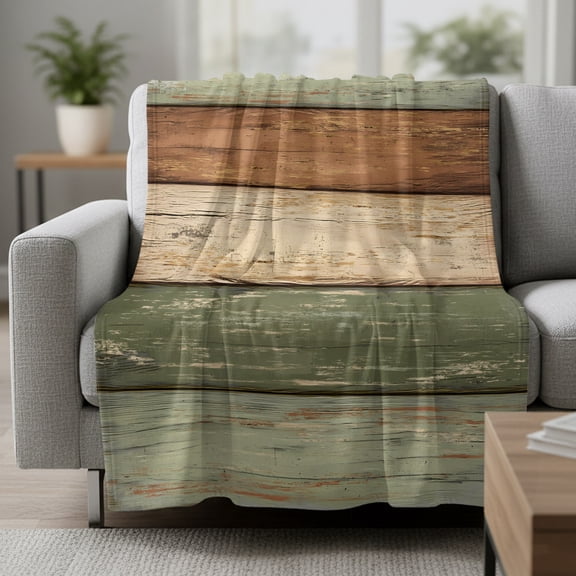 Retro Green Brown Wood Grain Fleece Throw Blanket Vintage Farm Country Style Ultra Soft Fuzzy Cozy Flannel Throw Blanket for Couch Sofa Bed Car Travel, Ideal Gifts 40x60 Inches