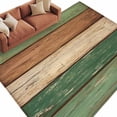 thumbnail image 1 of Retro Green Brown Wood Grain Washable Area Rug 5 x 7 ft Vintage Farmhouse Country Style, Soft Non Slip Rugs Stain Repellent Indoor Felt Carpet for Living Dining Room Bedroom Home Office, 1 of 9