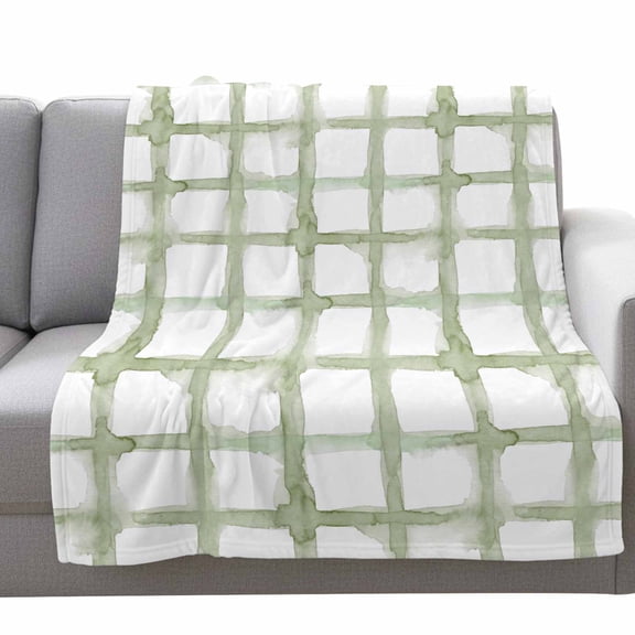 Retro Green Checkered Fleece Throw Blanket Lightweight Watercolor Lines Geometric Minimalist Fuzzy Flannel Throws Super Soft Cozy Flannel Blanket for Couch, Sofa, Bed, Travel 50"x60"