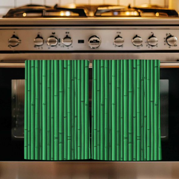 Retro Green Kitchen Towels Set of 3, Vintage Rustic Plants Trees Lines Pattern Absorbent Dish Towels for Kitchen, Microfiber Hand Towel, Quick Drying Tea Towel for Cleaning Decorative Dishcloths