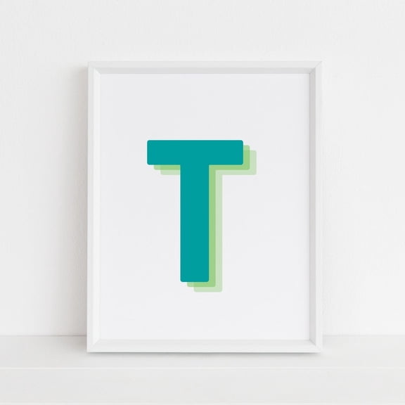 Retro Green Lime Letter T Monogram Decor Wall Art