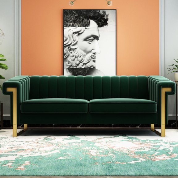 Retro Green Modern Sofa with Disassemblable Structure, Soft Seating Surface - For Carpeted Living and Office