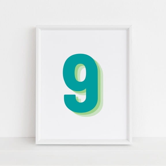 Retro Green Number Nine Monogram Decor Wall Art