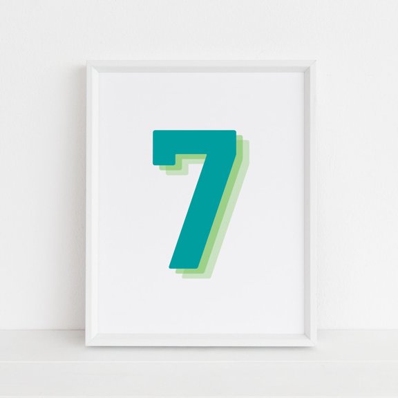 Retro Green Number Seven Monogram Digit Decor Wall Art