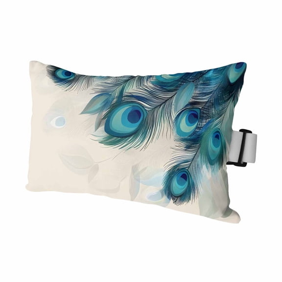 Retro Green Outdoor Chaise Lounge Pillows Blue Peacock Feathers Abstract Art Lumbar Pillows with Insert Adjustable Elastic Strap Headrest Pillow for Recliner Patio Chair 1 Pack 11x16 Inch