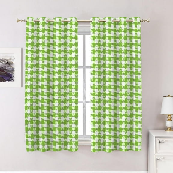 Retro Green Plaid Bedroom Curtains,Gingham Texture Tartan Country Fabric Blackout Grommet Window Treatment Drapes For Living Room 38"W x 45"L (Pack of 2)