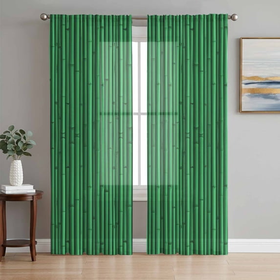Retro Green Sheer Curtains 63 Inch Length 2 Panels Set, Vintage Rustic Plants Trees Lines Pattern Voile Window Treatment Rod Pocket Curtains Sheers Drapes for Bedroom/Living Room/Kitchen 52x"63"x2