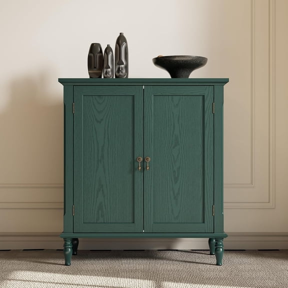 Retro Green Sideboard Buffet Cabinet with 2 Doors and Adjustable Shelves