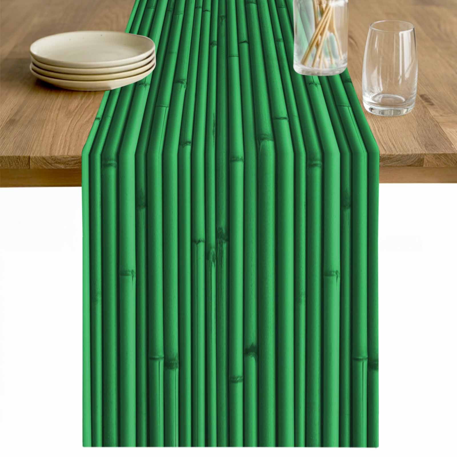 Green Ribbed Table Runner Retro Green Table Runner - 72 Inch Long Vintage Rustic Plants Trees ...