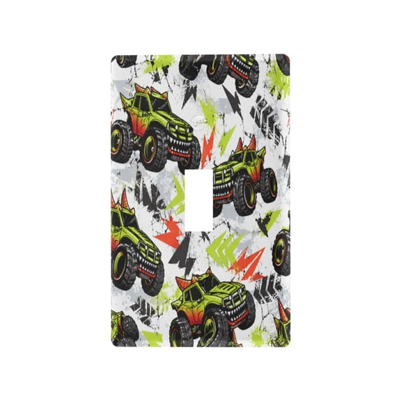 Retro Green Truck Pattern Decorative Wall Plate, Flame Retardant PC Plastic Light Switch & Outlet Cover with Mounting Screws Fits Toggle Switch