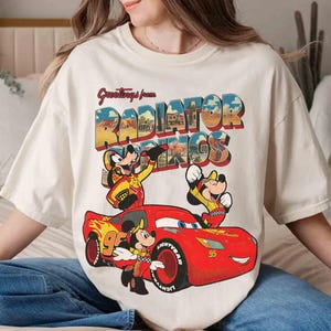 Retro Greetings from Radiator Springs Mickey and Friends With Mc Queen T-shirt, Disneyland Cars Land Piston Cup Tee, Disney Pixar Fest 2025