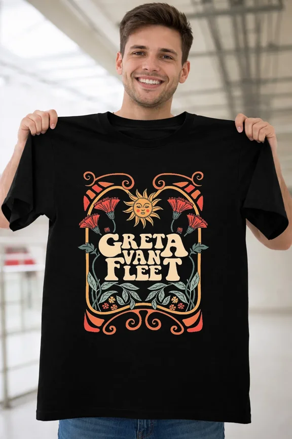 Retro Greta Van Fleet Floral Dream In Gold Vintage Music Unisex T-Shirt V1130093, Plus Size S–5XL Available