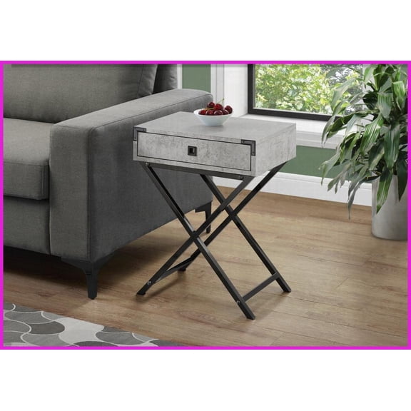 Retro Grey Laminate Coffee Table with Black Metal Legs, Space-Saving Storage Drawer for Living Room
