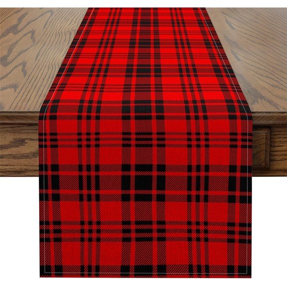 Retro Grid Kitchen Dining Decoration for Home Party Black Red Paid Grid Table Runner Grid Pattern Decorative Halloween Themed Home Decor for Living Room Dresser Scarfs Red Black 48x13 Inch