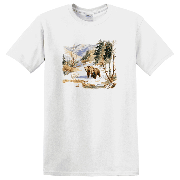 Retro Grizzly Bear 90s Vintage Style Wildlife Mountain Winter Scene Outdoorsy T-shirt