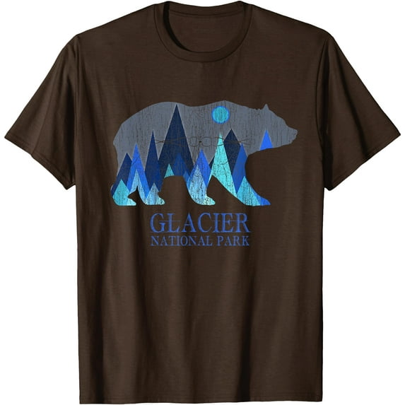 Retro Grizzly Bear Glacier National Park Unisex T-Shirt for Men Women Kids Toddler,Dark Chocolate Color,Size M