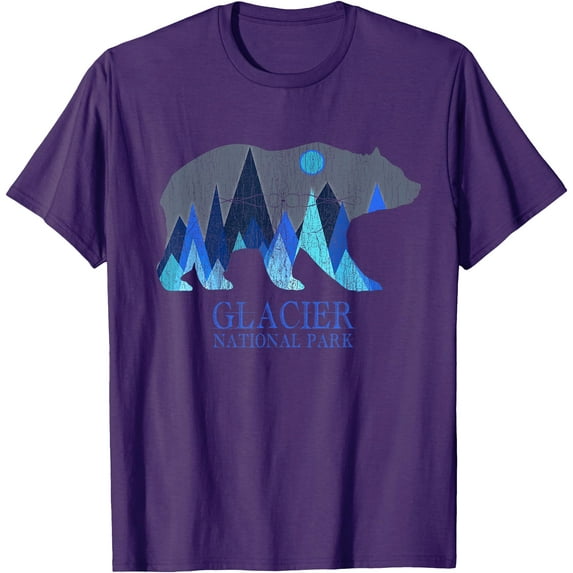 Retro Grizzly Bear Glacier National Park Unisex T-Shirt for Men Women Kids Toddler,Purple Color,Size YXS