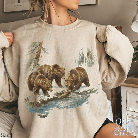 Retro Grizzly Bears Wilderness 90s Sweatshirt, Vintage Brown Bear Crewneck
