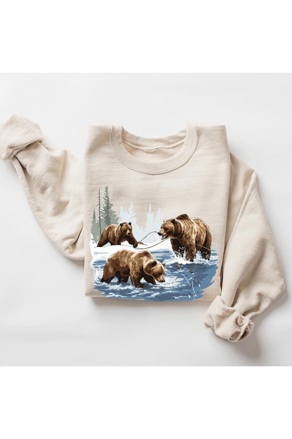 Retro Grizzly Bears Wilderness Scene Sweatshirt, Nineties 90s Vintage Bear Outfit, Boho Bears Crewneck Sweatshirt TSHIRT All Size S-5XL