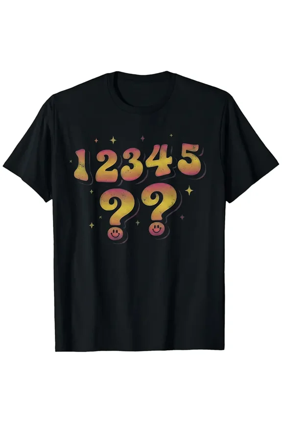 Retro Groovy 12345 Question Mark Smiley Face Graphic T-Shirt Vintage 70s Style Aesthetic Unisex Adult Apparel