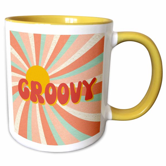 3drose, Retro Groovy, 15oz Two-tone Yellow Mug
