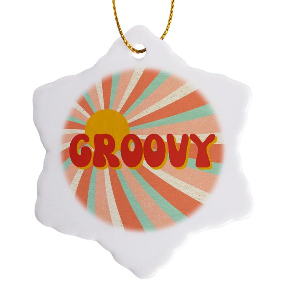 3drose, Retro Groovy, 3 inch Snowflake Porcelain Ornament