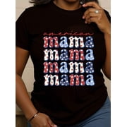 Retro Groovy American Mama 4th Of July Patriotic Mom Womens T-Shirt