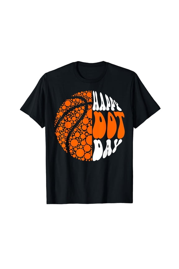 Retro Groovy Basketball Ball Polka Dots Happy Dot Day Boy Black T-Shirt