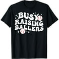 thumbnail image 1 of Retro Groovy Busy Raising Ballers Baseball Mama Mom Women T-Shirt, 1 of 3