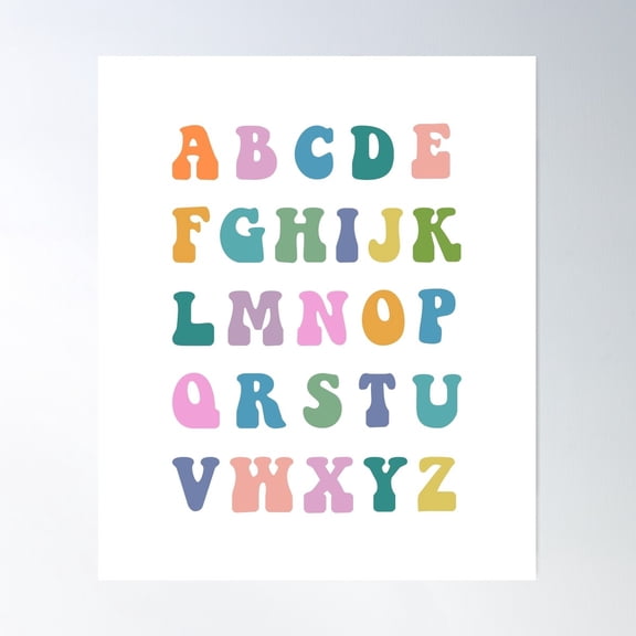 Retro Groovy Colorful Abc Alphabet Poster Wall Art, Modern Wall Decor For Living Room Bedroom, 8x12 UNFRAMED