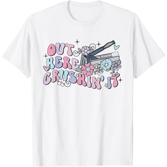 Retro Groovy Flower Medication Aide Out Here Crushin' It LPN T-ShirtMen and women, White T-shirt, size: Extra large