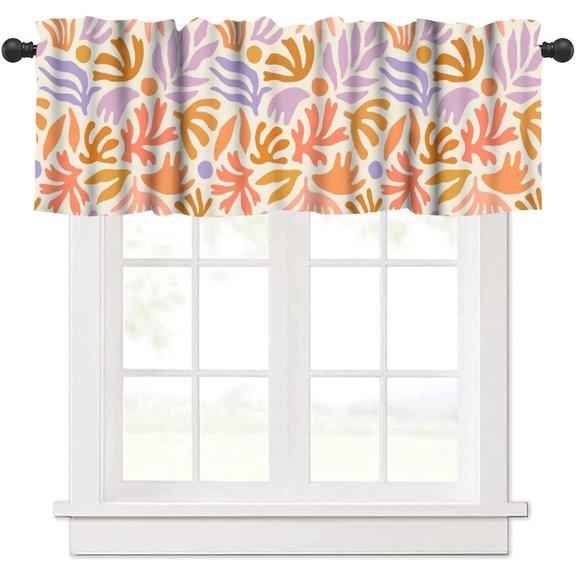 Retro Groovy Flower Window Valance Curtain Vintage Abstract Plant Leaf Hippie Floral Window Treatments Valances for Bedroom Living Dining Room Kitchen Canteens 54x18inch