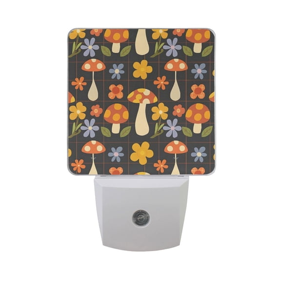 Retro Groovy Flowers Mushrooms Night Light 2 Pack LED Nightlight Plug into Wall Dusk to Dawn Sensor Soft White