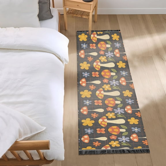 Retro Groovy Flowers Mushrooms Runner Area Rug 2x6 Soft Non-Slip Washable Bedside Carpet for Hallway Bedroom Living Room Home Decor