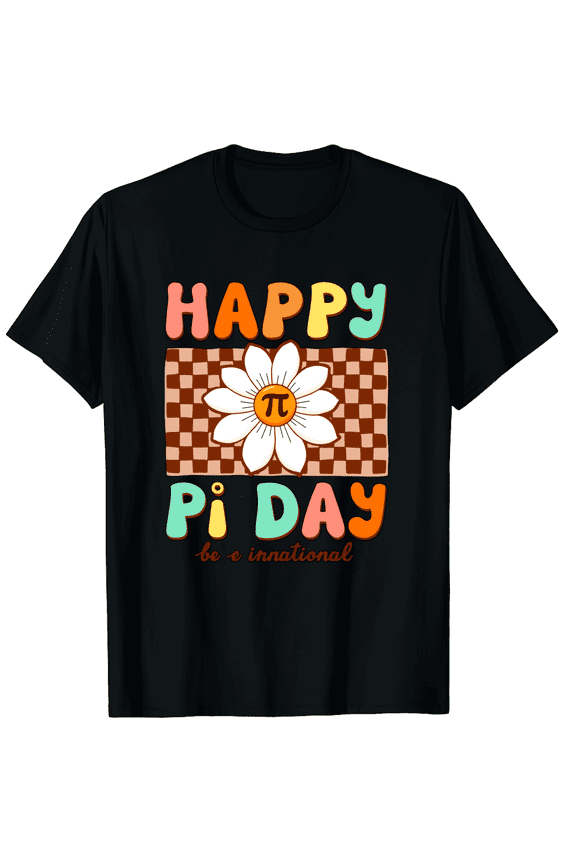 Retro Groovy Happy Pi Day Daisy Flower Math Teacher Graphic Tee Men Women Adult Short Sleeve T-Shirt Be Irrational Science Nerd Gift