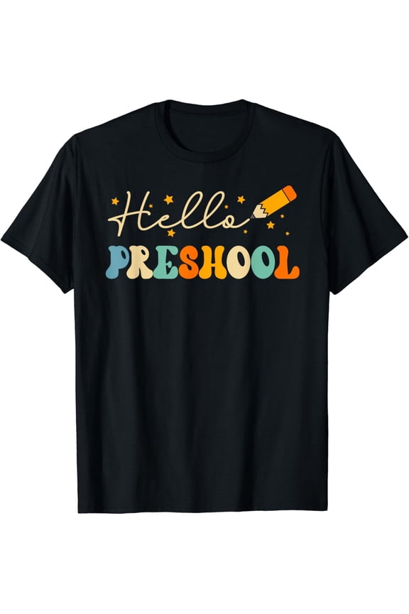 Retro Groovy Hello Preschool Back To School Teacher Kids T-Shirt