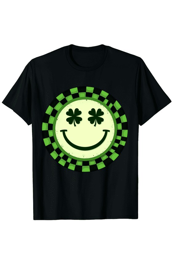 Retro Groovy Hippie Smiley Face Men Women Short Sleeve Graphic T-Shirt, Vintage 70s St Patricks Day Top