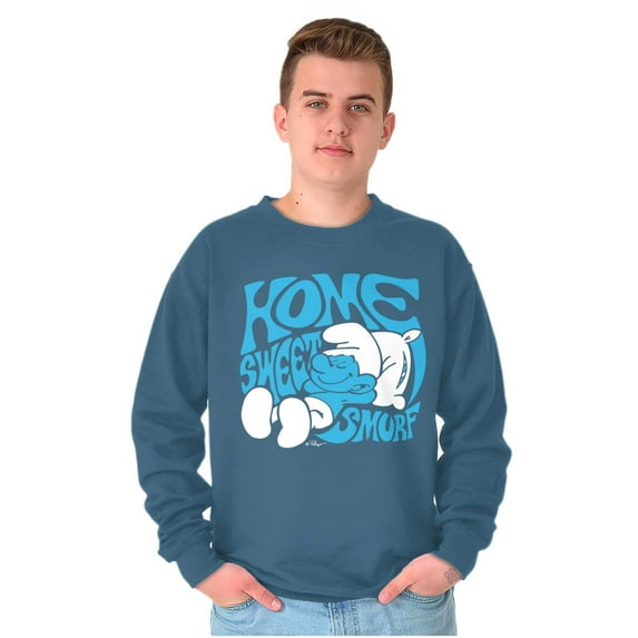 Retro Groovy Home Sweet Smurf Cartoon Sweatshirt for Men or Women Brisco Brands S