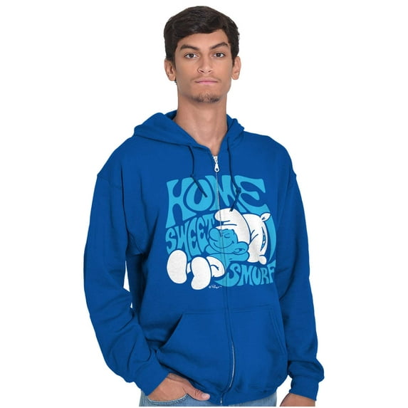 Retro Groovy Home Sweet Smurf Cartoon Unisex Plus Size Zip Hoodie Brisco Brands 4X