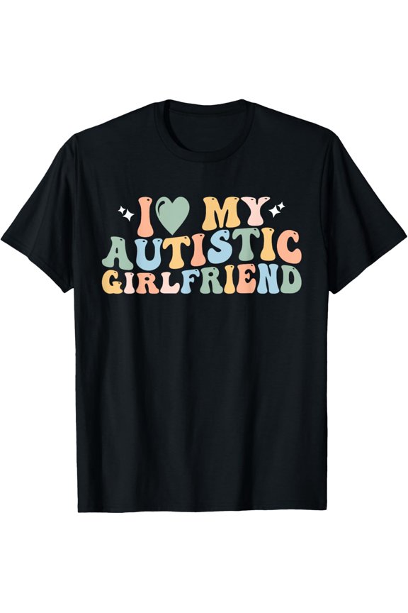 Retro Groovy I Heart My Autistic Partner Graphic Tee Unisex Adult Neurodiversity Awareness T-Shirt Vintage Style Statement Apparel